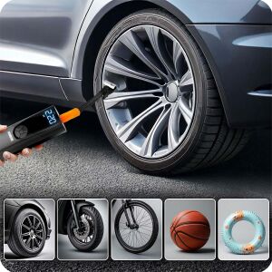 Humberg HM-251 portable air compressor inflating car tire with usage examples - Electric Pump