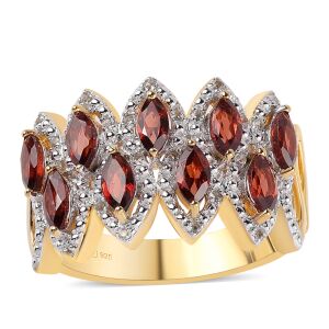 Arannyal bevont Ezüst Gyűrű - Barack Gránát, Fehér Topáz 125349907 - Divat & Öltözködés