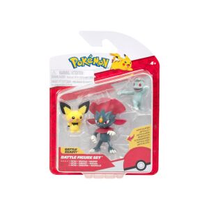 Pokémon 3er-Figurenpack - Pichu, Machop, Weavile in Verpackung - Jazwares