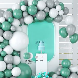 Léggömb ív készlet, 70 db, fehér, szürke és zöld