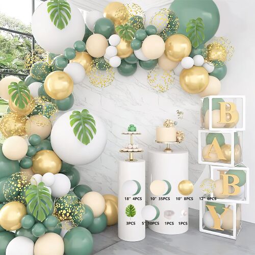 Zöld és arany léggömb ív készlet 65 léggömbbel, tökéletes babaváró bulikhoz, születésnapokhoz vagy bármilyen különleges alkalomhoz