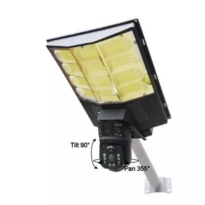 Solarbetriebene Straßenlaterne mit integrierter Kamera, 355° Schwenkbereich und 90° Neigung, 4MP Auflösung, 4G WiFi, Nachtsicht - Garten