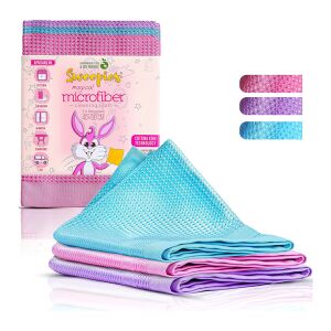 Swoopies Mikrofaser Reinigungstücher Set mit 3 Stück in Rosa, Lila und Blau mit Verpackung - Reinigung