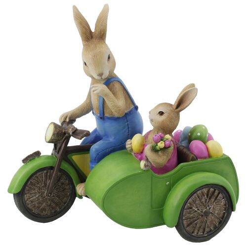 Decoratiune Paste model Iepurasi pe motocicleta, 21 cm, multicolor