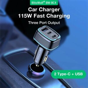 BlitzWolf® BW-BC4 115W nabíjačka do auta s tromi portami: dva Type-C a jeden USB-A - Nabíjačky do auta