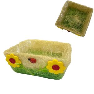 Coș cu flori de Buburuză realizat manual, decor coș din paie de Paște 16x16 cm 125361886 - Decorațiuni de Paște