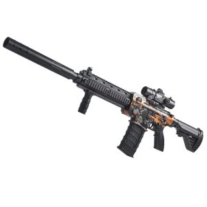 Ultra-realisztikus M416 játékpuska, KipHome, távcsővel, 20 puha hab golyóval, 5 patronnal, 95 cm, 8 év+, fekete narancs