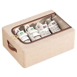 KipHome beige Schuhbox mit transparentem Fenster und Reißverschluss, Metallrahmen, seitlichen Griffen, 2 Paar Schuhe drin - Lagerung & Organisation