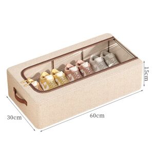 Beige KipHome Schuhbox mit transparentem Fenster, Metallrahmen, seitlichen Griffen, 60 x 30 x 15 cm - Lagerung & Organisation
