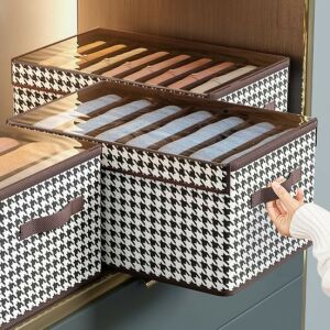 Cutie de depozitare KipHome cu capac transparent, model cu pătrate, dimensiune mică, maro, pentru organizarea hainelor și accesoriilor - Depozitare și organizare