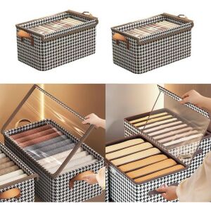 Tárolódoboz, KipHome, átlátszó fedél, kockás minta, közepes minta, barna