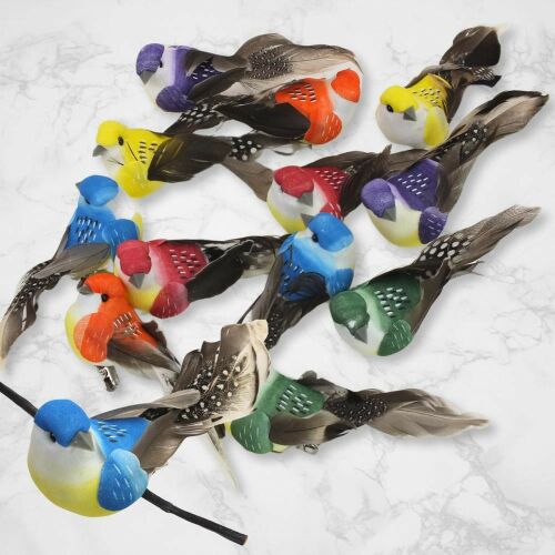 12 db színes dekorációs madár fém csiptetővel