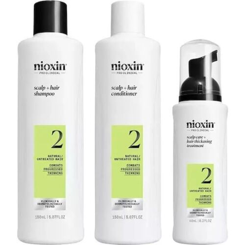 Nioxin System 2 Professzionális törésgátló készlet fejlett ritkítással érintett természetes hajra: sampon, 150 ml + balzsam, 150 ml + kezelés, 40 ml 125363824