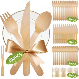 Zestaw 400 szt. jednorazowych sztućców Meishang, drewno, naturalny, 9-14 cm 125364088 - Sztućce jednorazowe