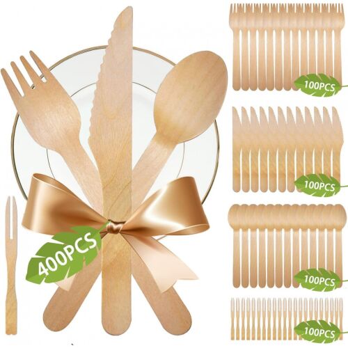 Zestaw 400 szt. jednorazowych sztućców Meishang, drewno, naturalny, 9-14 cm 125364088