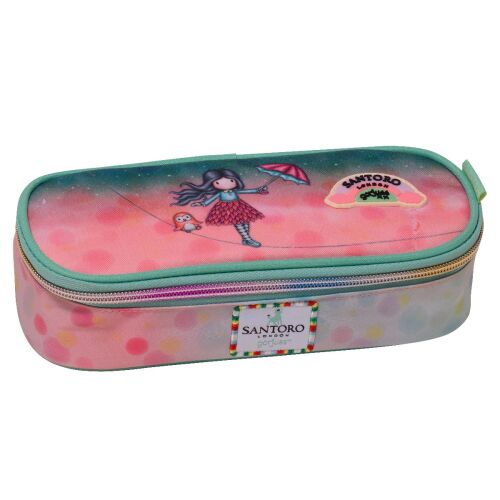 Trusa de creioane Santoro Gorjuss Light As a Feather, cu o fetiță drăguță cu o umbrelă și o bufniță, perfectă pentru rechizitele școlare