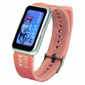 WOW Generation Smartwatch mit rosa Silikonband, silbernem Gehäuse und digitalem Display - WOW Generation