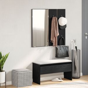 Set mobilier hol vidaXL Stejar Negru cu Oglindă, Cuier și Bancă de Depozitare - Seturi mobilier de hol