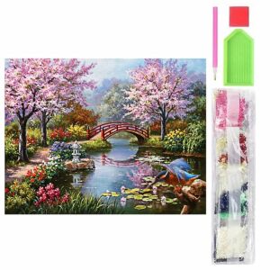 5D gyémánt mozaik hímzőkészlet, Japánkert mintás, 30x40 cm, tartozékokkal, többszínű