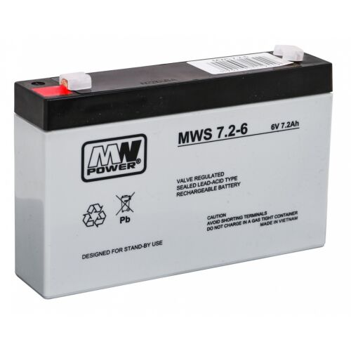 MW Power 6V 7.2Ah Gél Akkumulátor UPS-hez, Játékautókhoz és Vészkijárat Világításhoz - Gyerekjármű kiegészítő