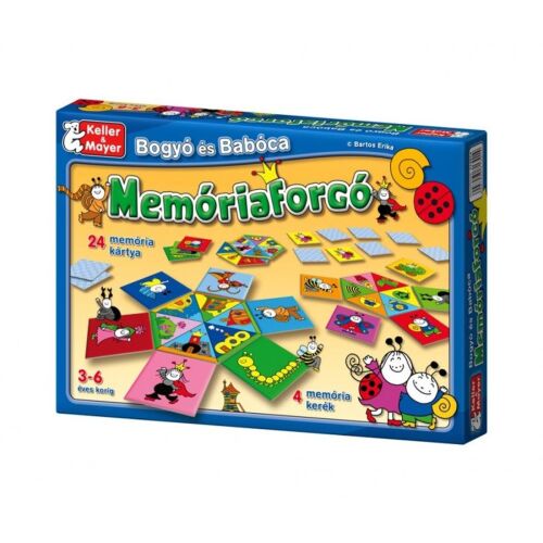 Bogyó és Babóca Memóriaforgó társasjáték, szórakoztató társasjáték 3-6 éves gyerekeknek, színes karakterekkel és Bartos Erika illusztrációival