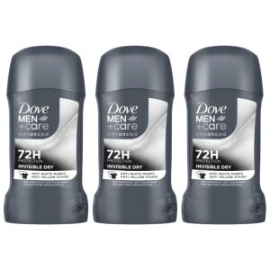 Dove Men+Care Advanced Invisible Dry Antyperspirant w sztyfcie, 3 sztuki, 72-godzinna ochrona przed potem i nieprzyjemnym zapachem - Dezodor