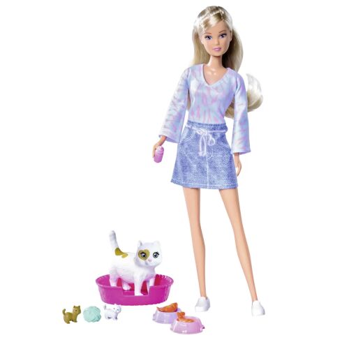 Steffi Love baba egy macskával és két cicával, egy játékkészlet része