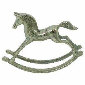 Figurină de cal balansoar din metal, 21 cm, argintiu, decorativă, decor pentru casă - Decorațiuni de Crăciun