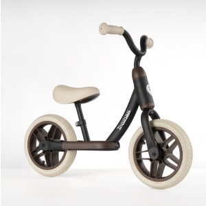 QPLAY Trainer balance bike in black with brown wheels and cream seat - QPlay