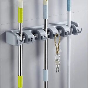 Fix fali tartó különféle szerszámok felakasztására, 5 rés, 6 kampó, műanyag, szürke