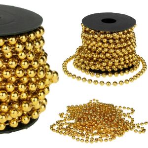 Girland típusú gyöngyfűző díszítéshez, 5 m, átmérő 5 mm, műanyag, arany