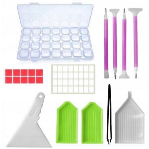 Gyémánt hímző szerszám és kiegészítő készlet, 49 elem, műanyag, többszínű