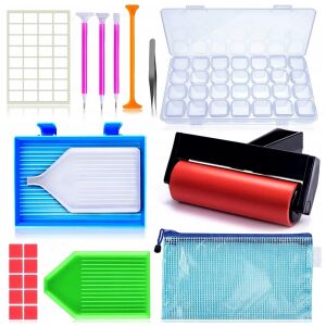 Gyémánt hímző szerszám és kiegészítő készlet, 83 elem, műanyag, többszínű