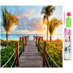 5D gyémánt mozaik hímzőkészlet, pálmafa mintás, 30x30 cm, tartozékokkal, többszínű