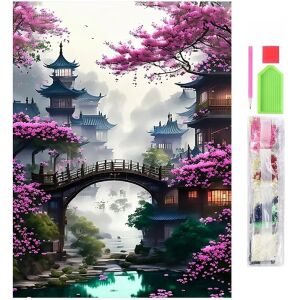 5D gyémánt mozaik hímzőkészlet, Japán mintás, 30x40 cm, tartozékok, többszínű