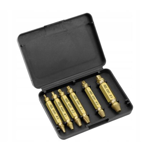 6 darabos csavar kihúzó készlet tárolódobozban, arany/fekete