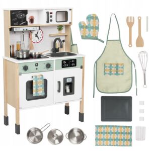Fából készült gyerekkonyha, tartozékokkal, fényekkel és hangokkal, többszínű
