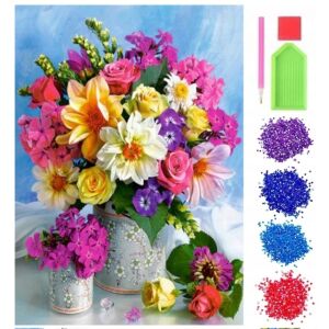 5D gyémánt mozaik hímzőkészlet, Virágmintás, 30x40 cm, tartozékokkal, többszínű