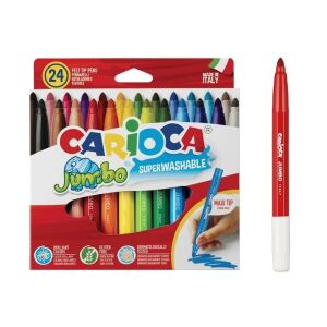 Carioca Jumbo Superzmywalne Flamastry, 24 sztuki, maxi końcówka, zmywalne, nietoksyczne, jaskrawe kolory, idealne do rysowania i kolorowania, wyprodukowane we Włoszech - Filctoll