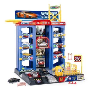 Garázsból és járművekből álló játékkészlet, 4 szinttel és parkolóhelyekkel, több színben