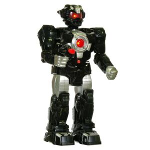 Robotjáték, mozgással, hanggal és fényekkel, állítható karokkal és motoros járással, 20x10x38cm, fekete színű