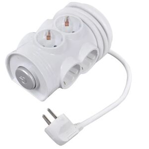 Hármas, 6 konnektorral, gyermekbiztos, 16cm, fehér