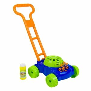 Zabawka Kosiarka do baniek mydlanych, zmechanizowana maszyna do baniek mydlanych, niebieska, zielona i pomarańczowa, z butelką roztworu do baniek mydlanych - Gry i sprzęt na świeżym powietrzu