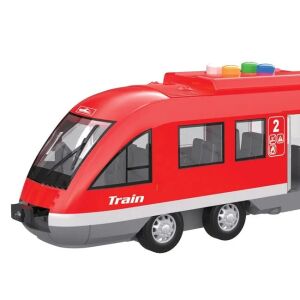 Tren de jucărie roșu cu uși care se deschid, lumini și sunete, 48x10.5x14cm - Tren, element feroviar, autostradă