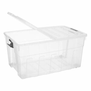 Przezroczysty plastikowy pojemnik do przechowywania z pokrywą i kółkami, pojemność 120 litrów - Pudełko i kosz do przechowywania