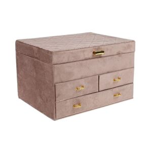 Nude ružová šperkovnica so zásuvkami, zamatový povrch, 25x19x16cm - Šperkovnice