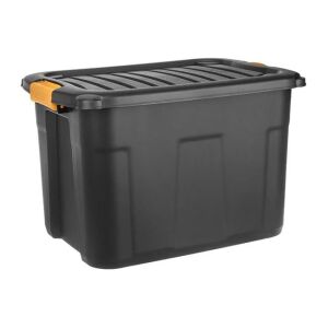 Czarne pudełko do przechowywania o pojemności 60L z pokrywą, wytrzymałe, składane, do garażu, warsztatu, organizacji - Pudełko i kosz do przechowywania