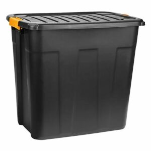 Czarny plastikowy pojemnik do przechowywania z pomarańczowym uchwytem, pojemność 85 litrów - Pudełko i kosz do przechowywania