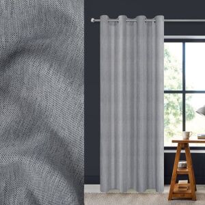Perdea decorativă gri, cu țesătură texturată, care lasă lumina să treacă, 140x260 cm, cu inele metalice pentru agățare ușoară - Design interior