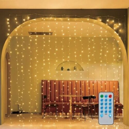 200 LED Światła kurtynowe z pilotem, ciepłe białe, tworzące magiczną atmosferę